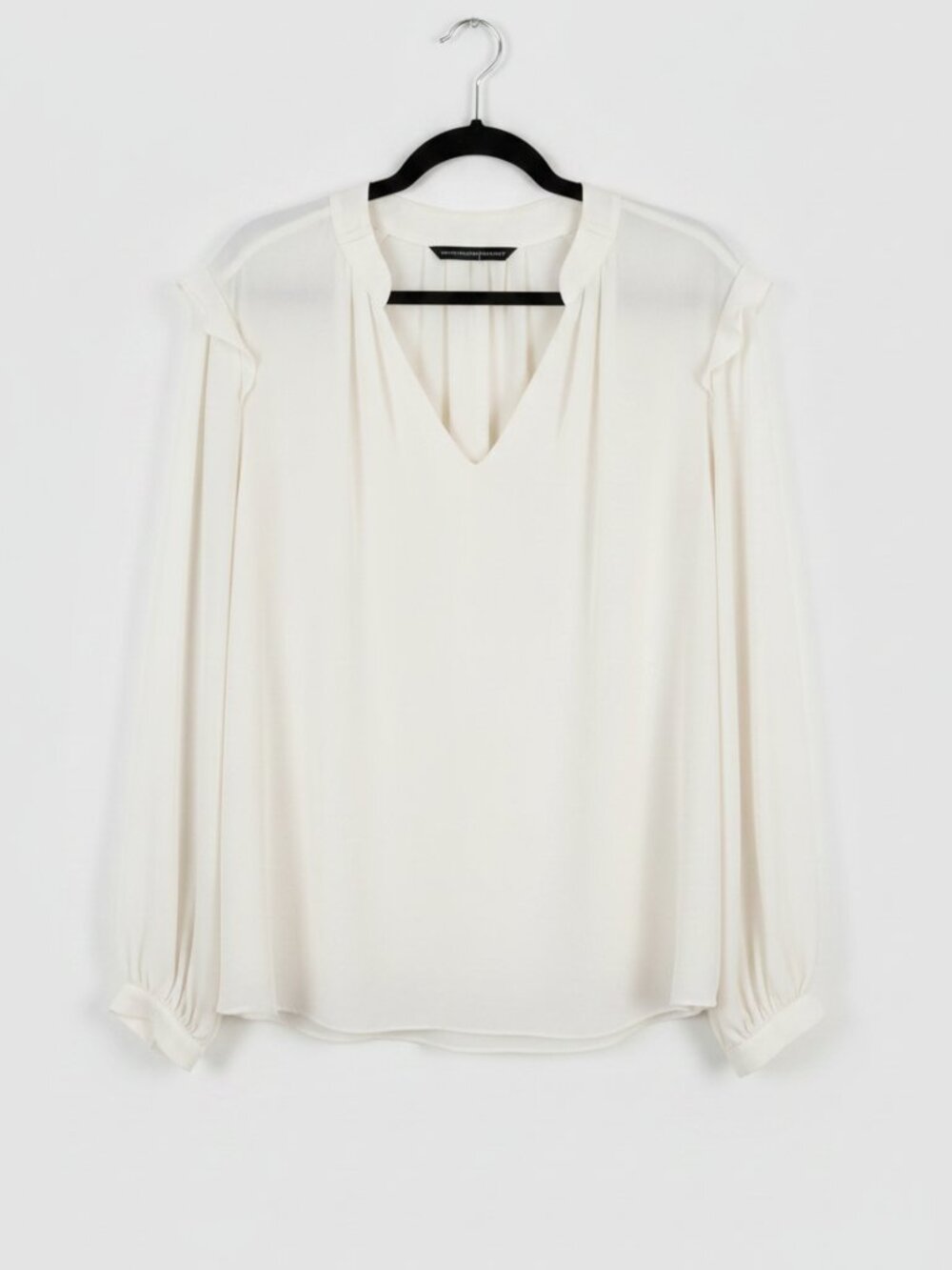 White House Black Market White V-Neck Long Sleeve Blouse Size 14
